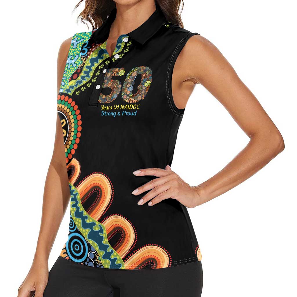 50 Years Of NAIDOC Women Sleeveless Polo Shirt Strong and Proud Aboriginal Dot Painting No3