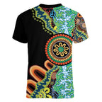 50 Years Of NAIDOC Women V-Neck T-Shirt Strong and Proud Aboriginal Dot Painting No3