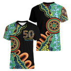 50 Years Of NAIDOC Women V-Neck T-Shirt Strong and Proud Aboriginal Dot Painting No3