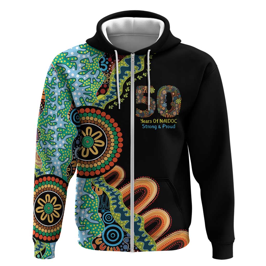 50 Years Of NAIDOC Zip Hoodie Strong and Proud Aboriginal Dot Painting No3