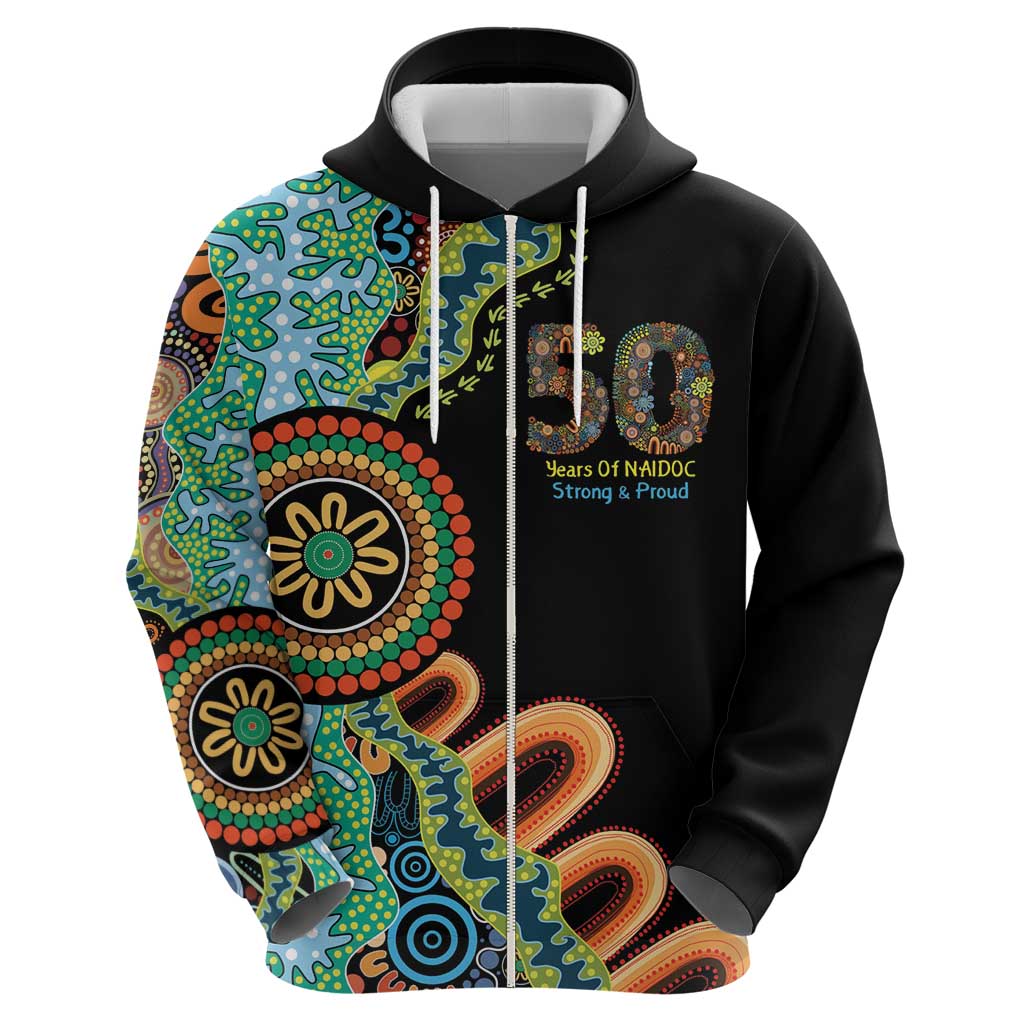 50 Years Of NAIDOC Zip Hoodie Strong and Proud Aboriginal Dot Painting No3