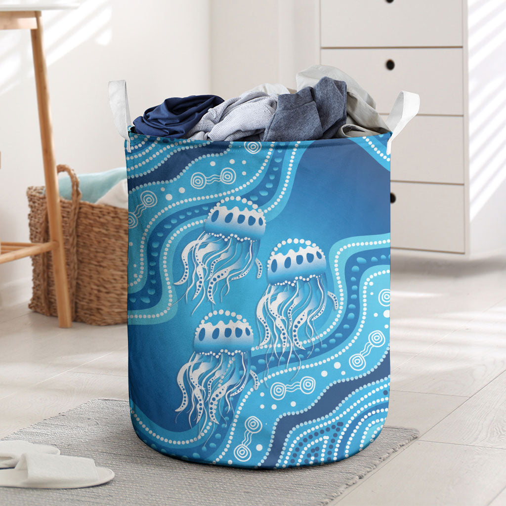 Aboriginal Ocean Jellyfish Laundry Basket Dot Art Dreamtime Style