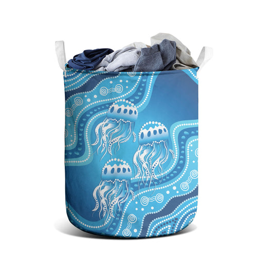 Aboriginal Ocean Jellyfish Laundry Basket Dot Art Dreamtime Style