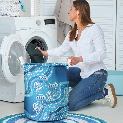 Aboriginal Ocean Jellyfish Laundry Basket Dot Art Dreamtime Style