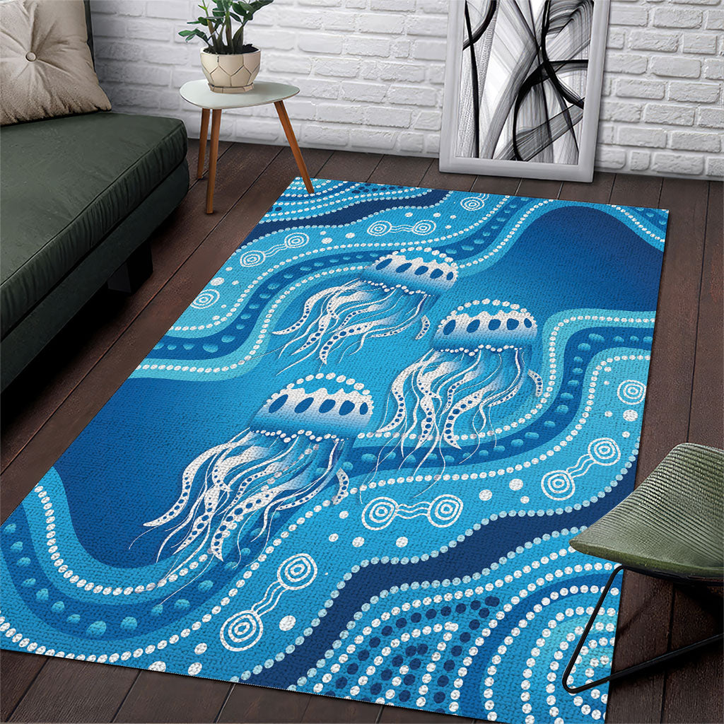 Aboriginal Ocean Jellyfish Area Rug Dot Art Dreamtime Style