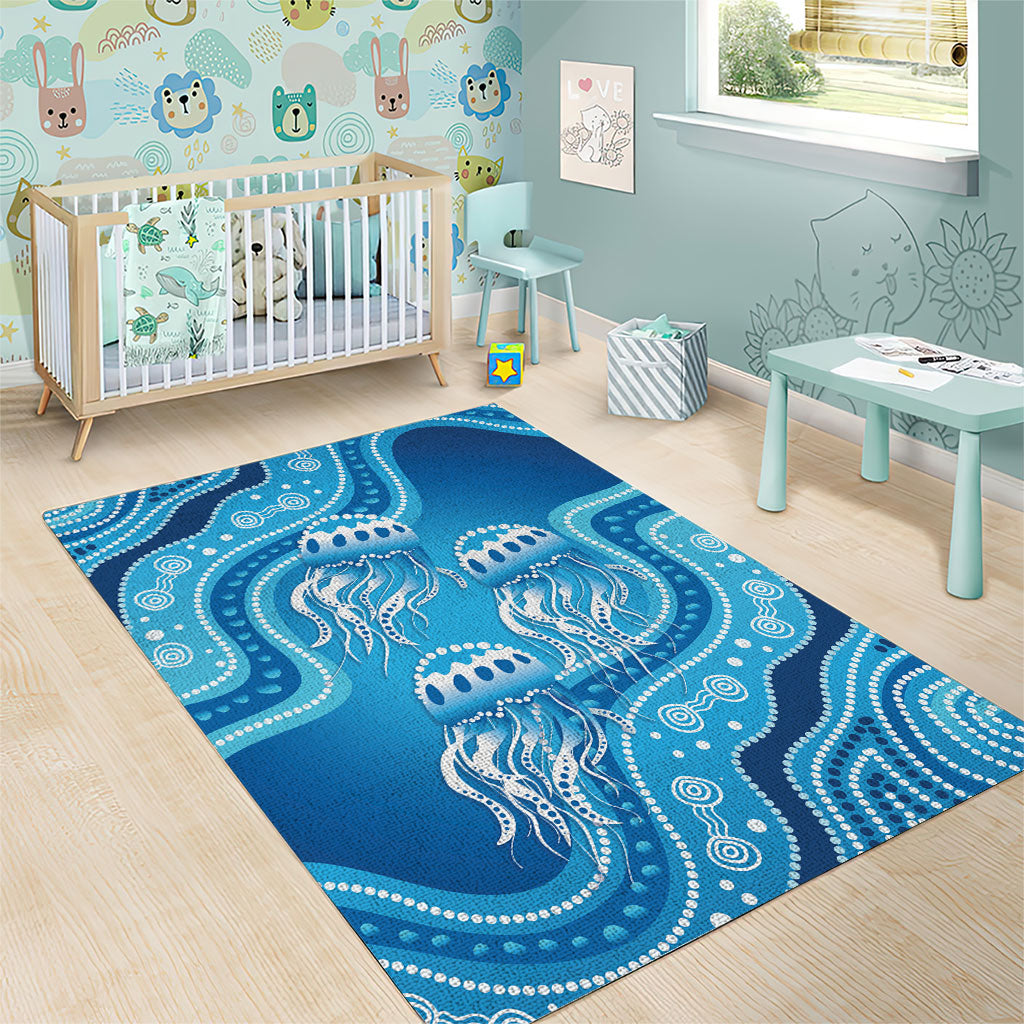 Aboriginal Ocean Jellyfish Area Rug Dot Art Dreamtime Style