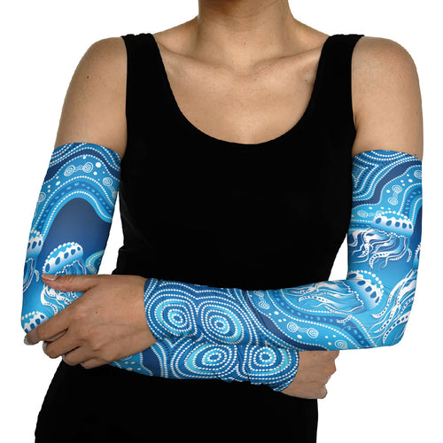 Aboriginal Ocean Jellyfish Arm Sleeves Dot Art Dreamtime Style