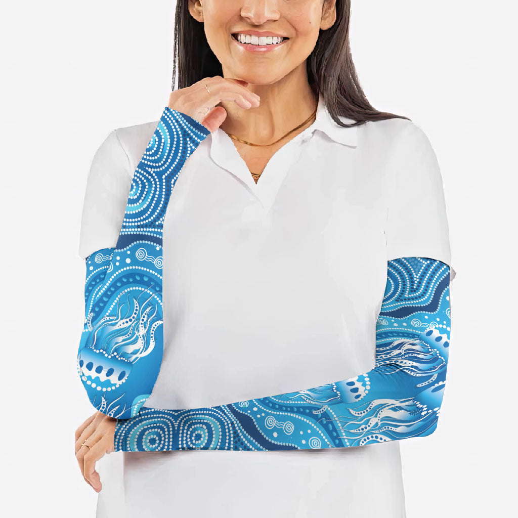 Aboriginal Ocean Jellyfish Arm Sleeves Dot Art Dreamtime Style