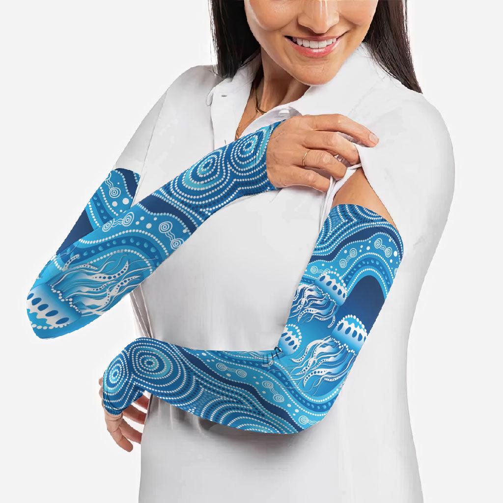 Aboriginal Ocean Jellyfish Arm Sleeves Dot Art Dreamtime Style