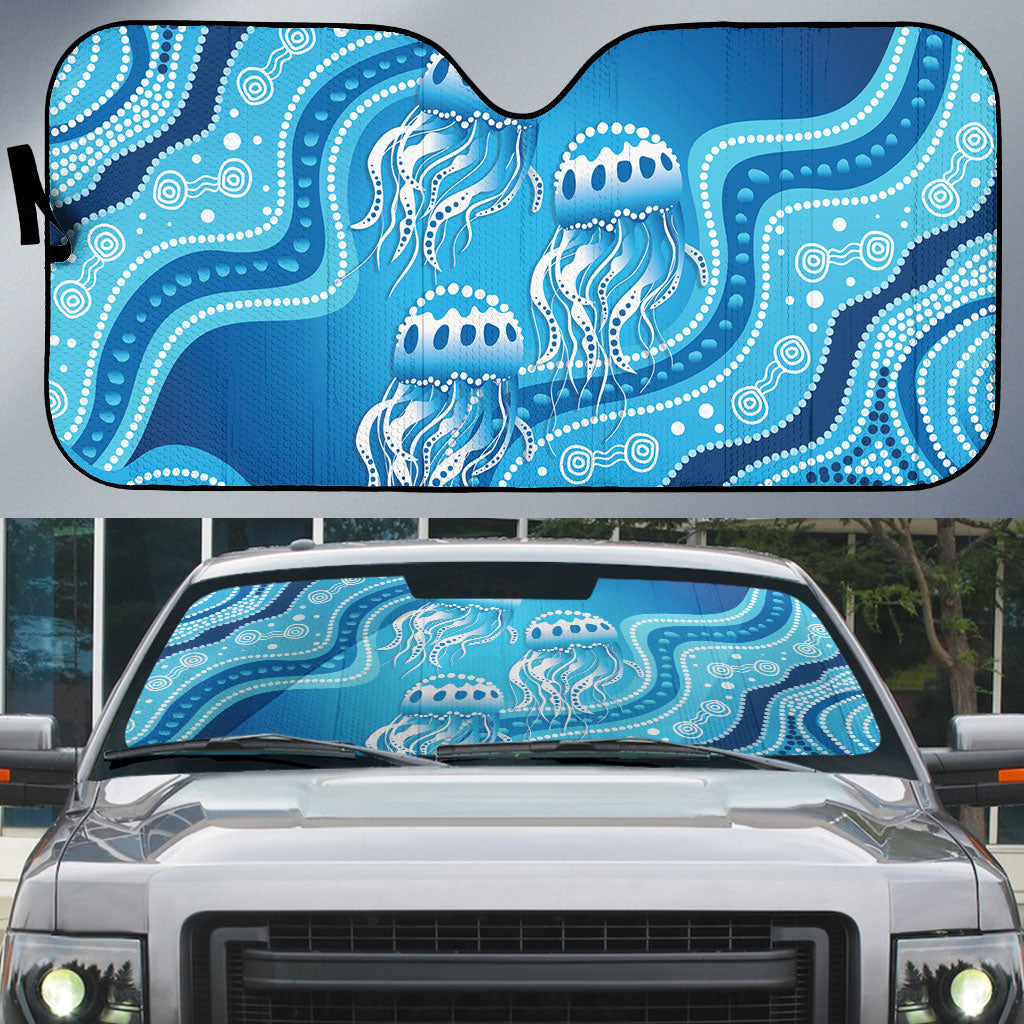 Aboriginal Ocean Jellyfish Auto Sun Shade Dot Art Dreamtime Style