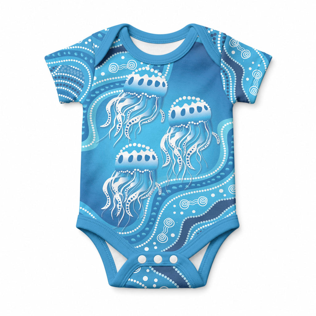 Aboriginal Ocean Jellyfish Baby Onesie Dot Art Dreamtime Style