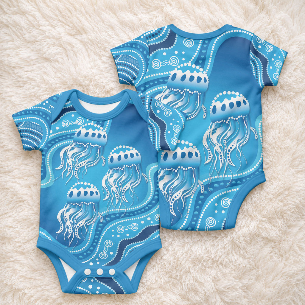 Aboriginal Ocean Jellyfish Baby Onesie Dot Art Dreamtime Style