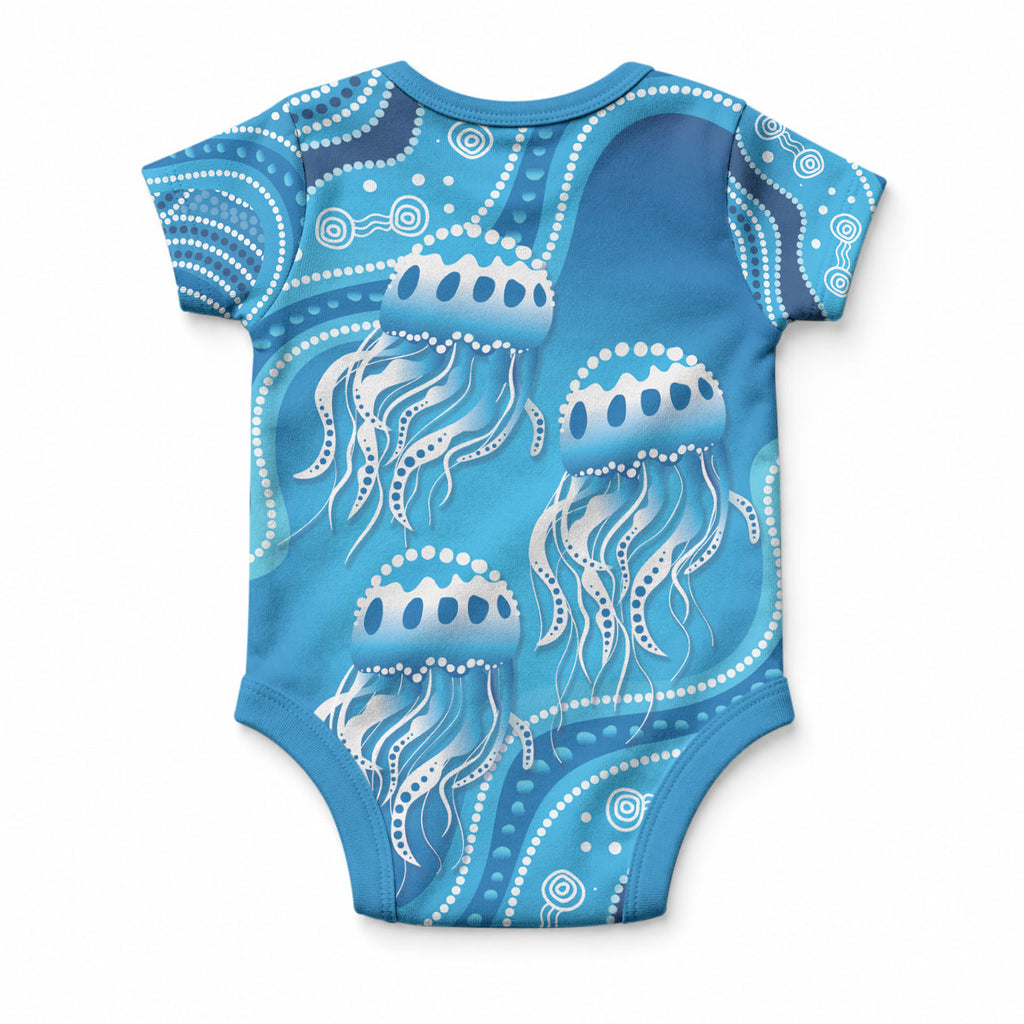 Aboriginal Ocean Jellyfish Baby Onesie Dot Art Dreamtime Style