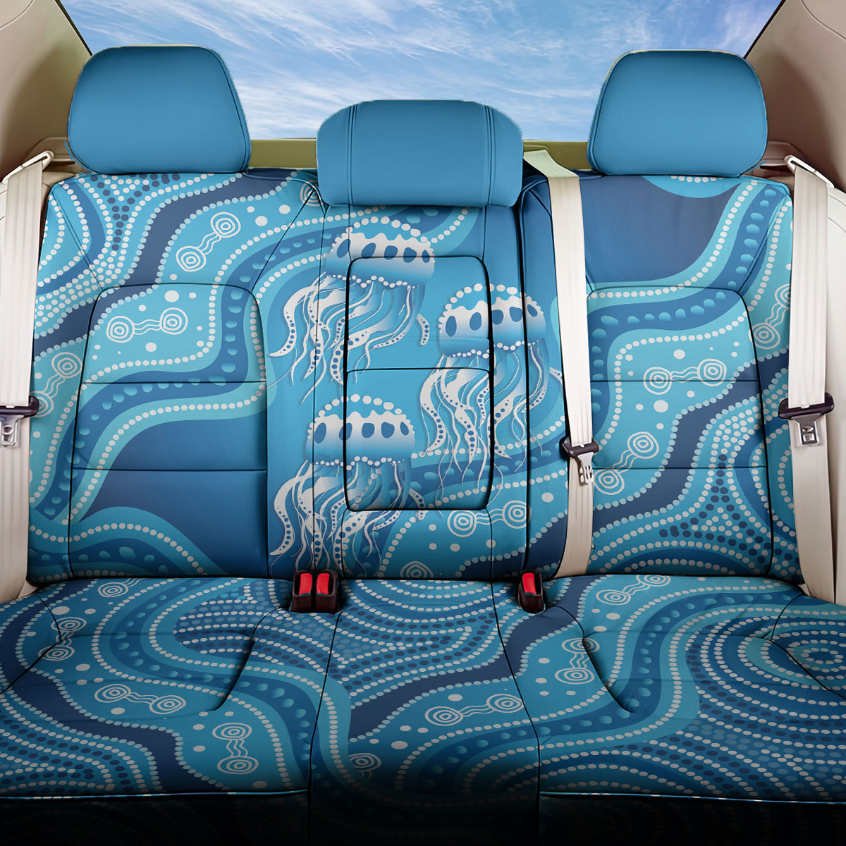 Aboriginal Ocean Jellyfish Back Car Seat Cover Dot Art Dreamtime Style