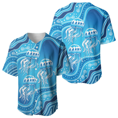 Aboriginal Ocean Jellyfish Baseball Jersey Dot Art Dreamtime Style