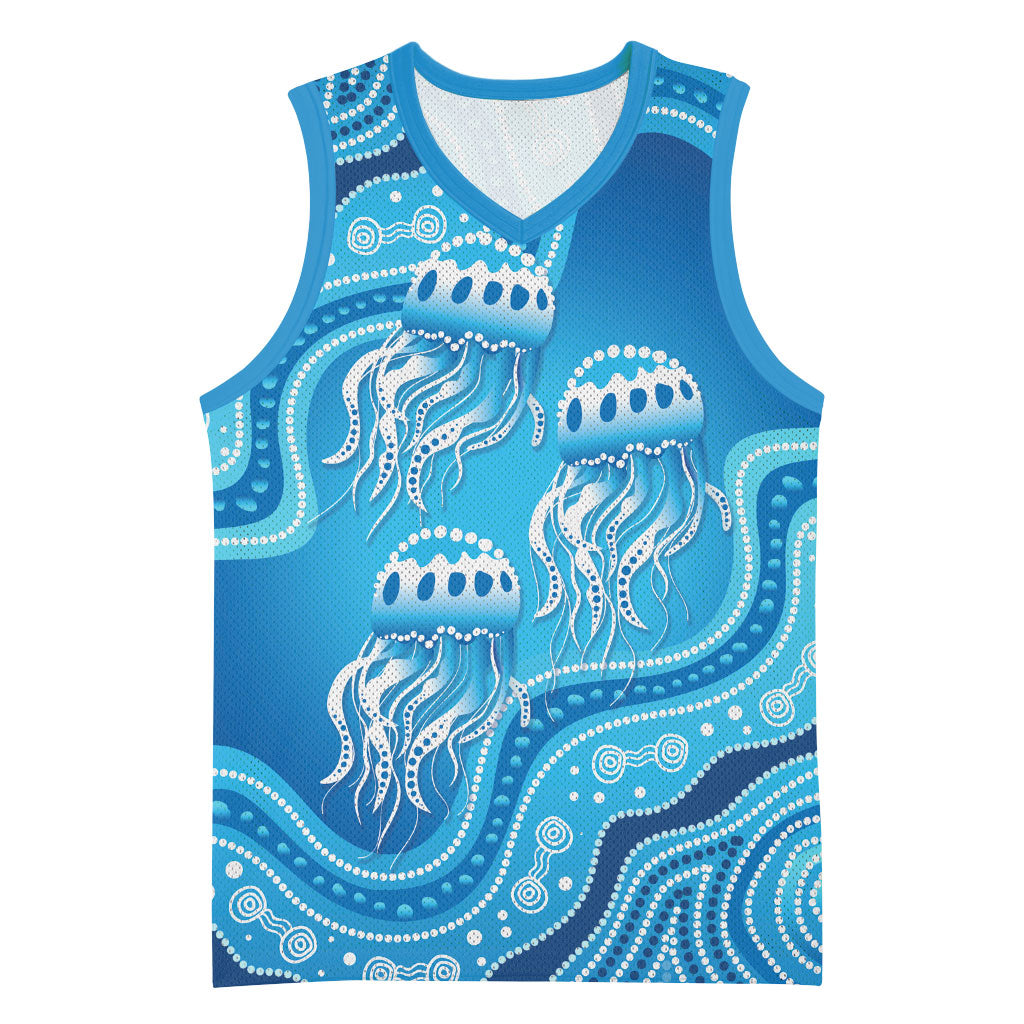Aboriginal Ocean Jellyfish Basketball Jersey Dot Art Dreamtime Style