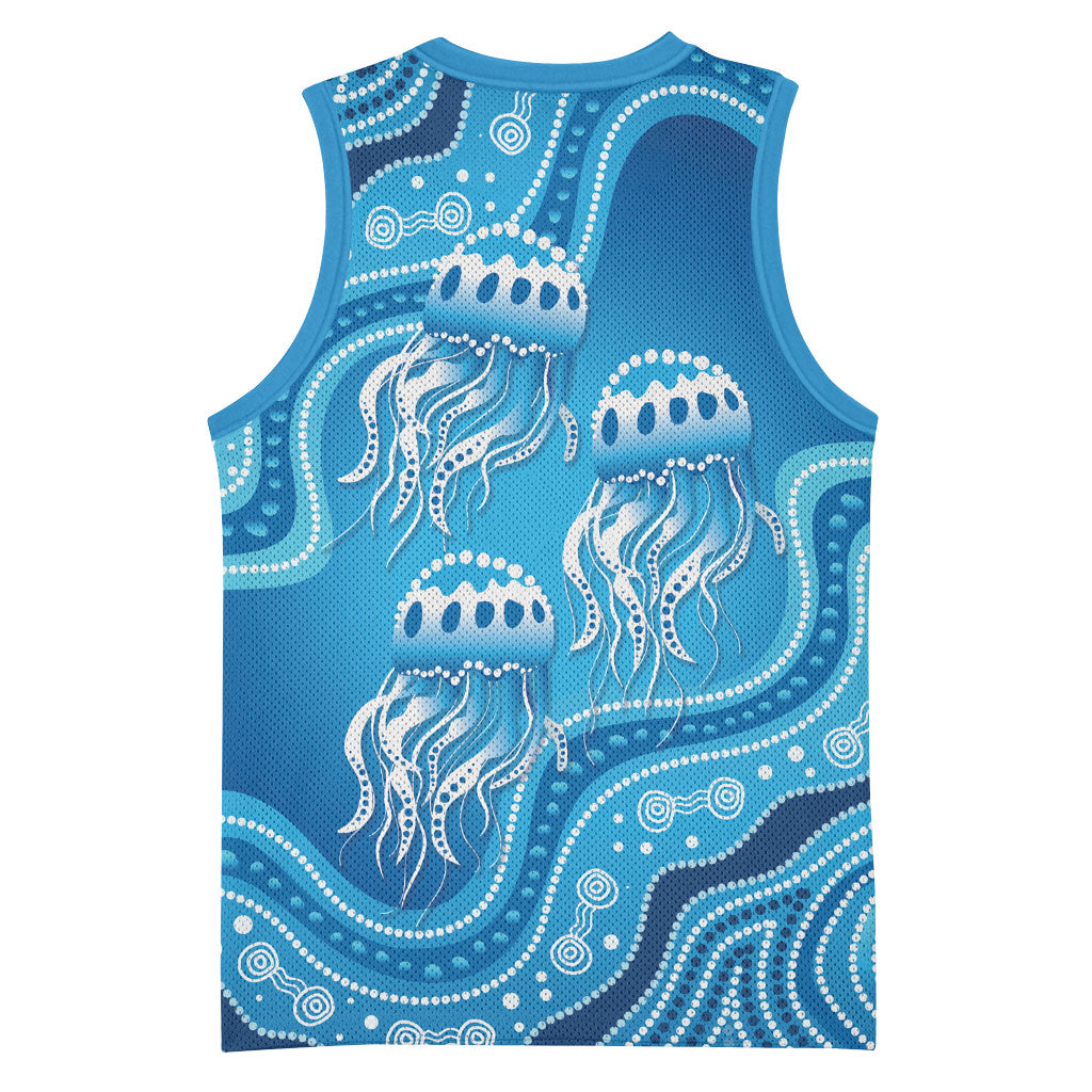Aboriginal Ocean Jellyfish Basketball Jersey Dot Art Dreamtime Style