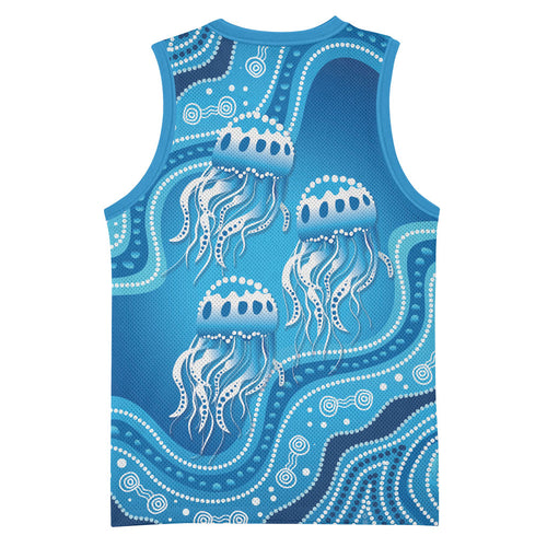 Aboriginal Ocean Jellyfish Basketball Jersey Dot Art Dreamtime Style