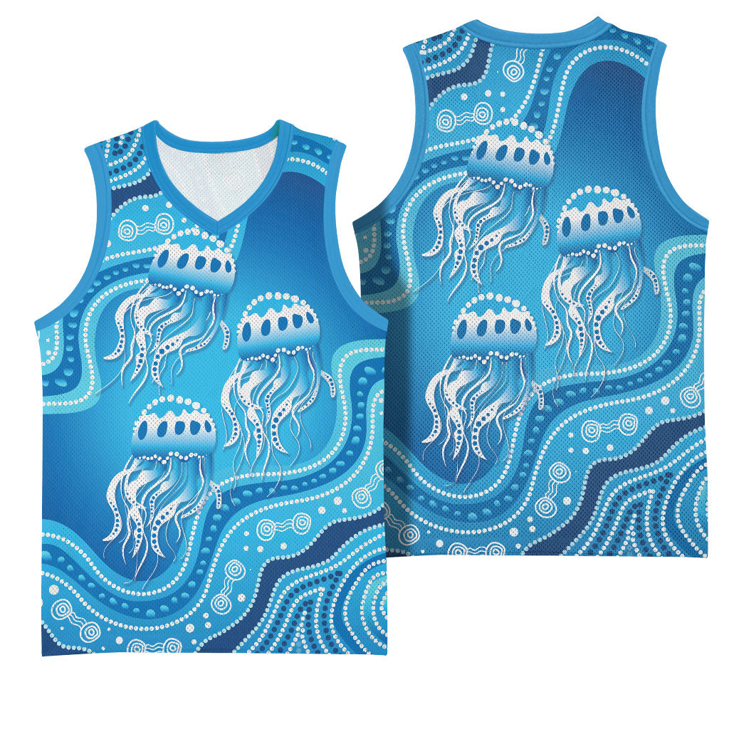 Aboriginal Ocean Jellyfish Basketball Jersey Dot Art Dreamtime Style