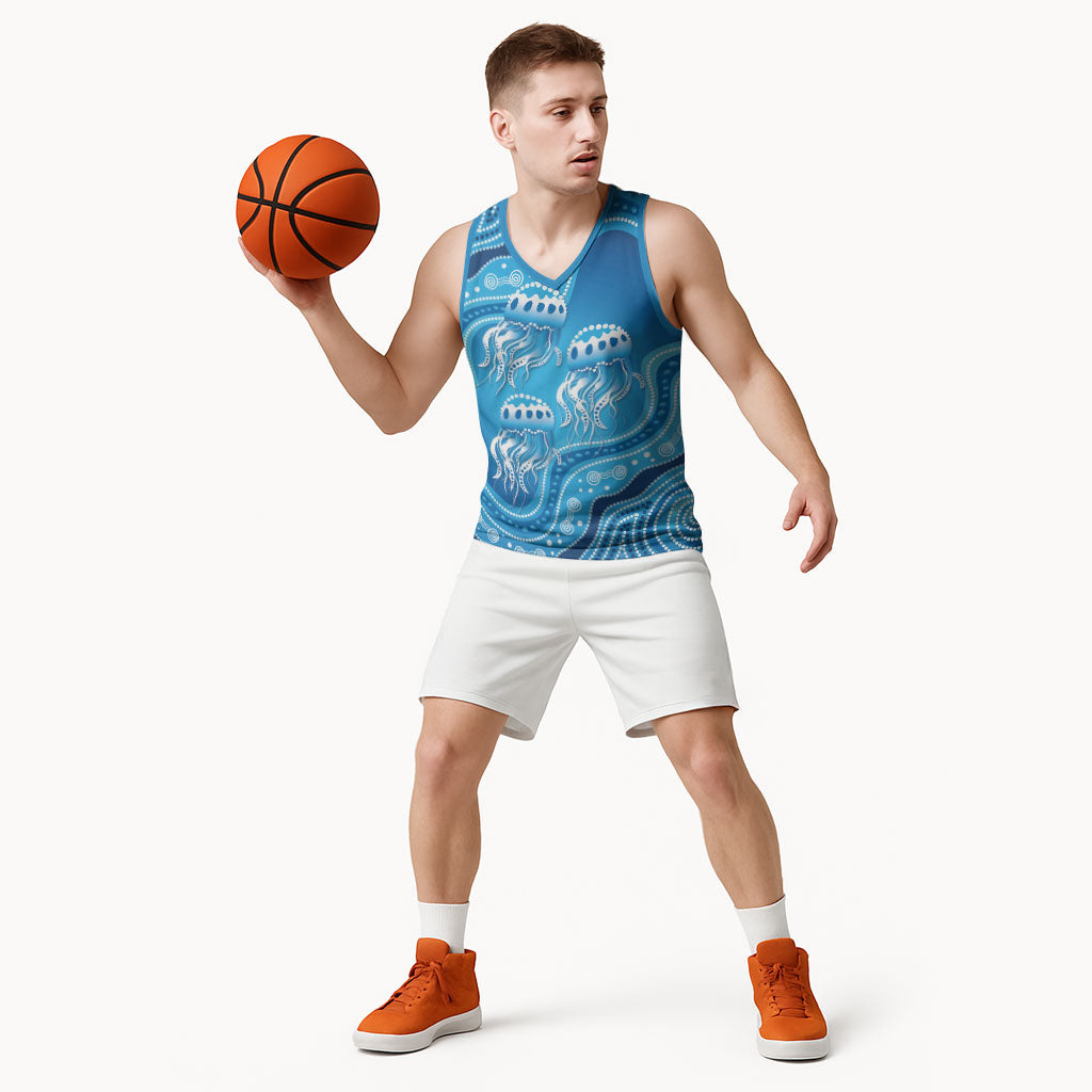 Aboriginal Ocean Jellyfish Basketball Jersey Dot Art Dreamtime Style
