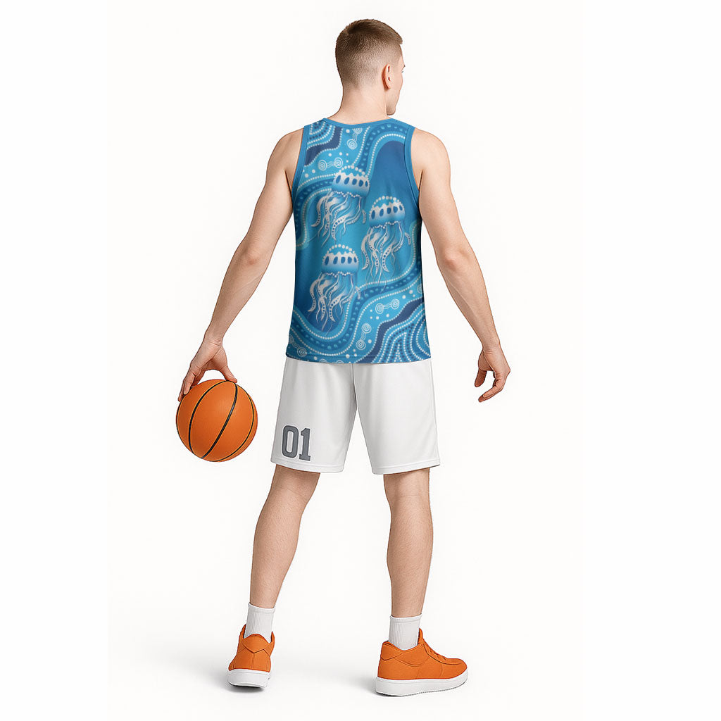 Aboriginal Ocean Jellyfish Basketball Jersey Dot Art Dreamtime Style