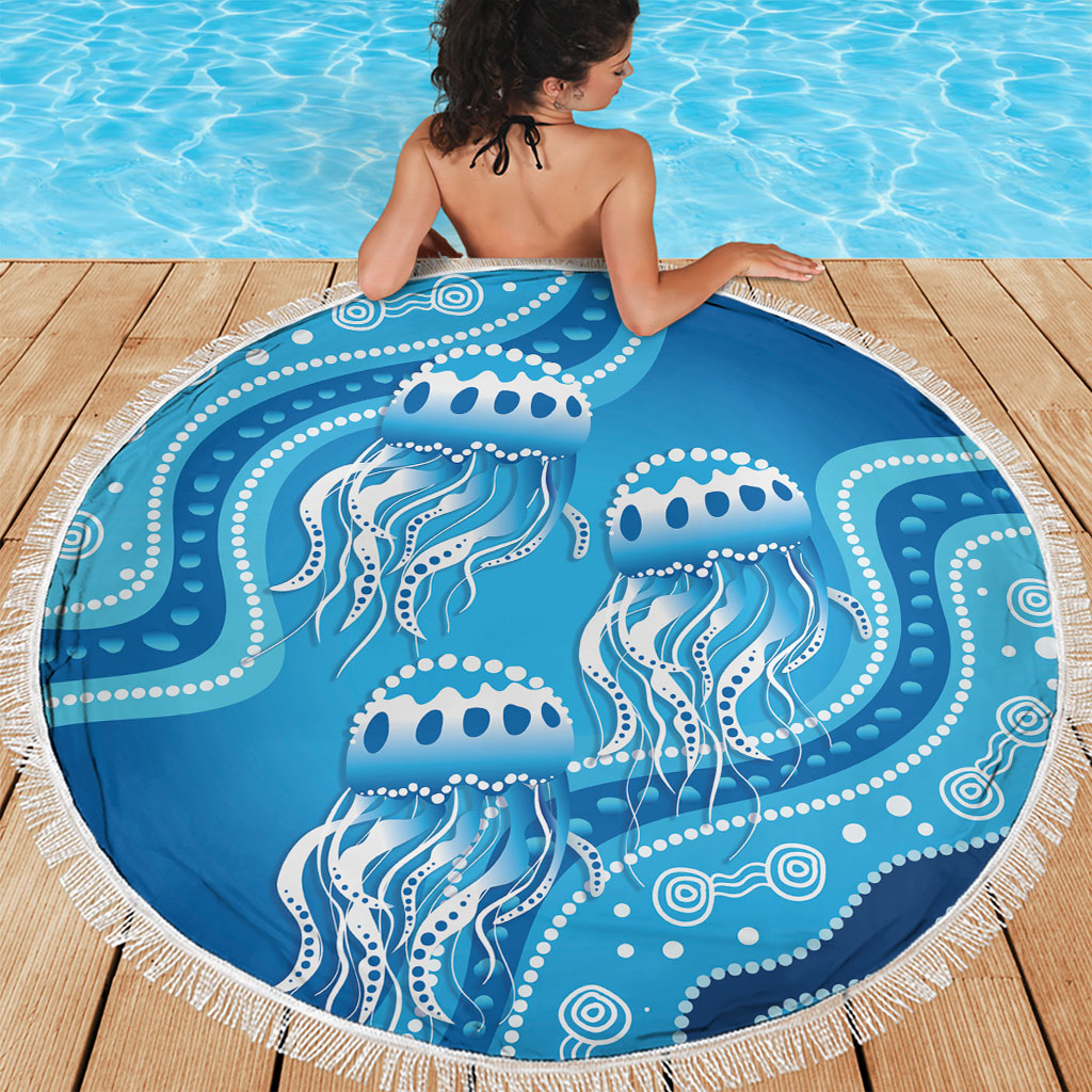 Aboriginal Ocean Jellyfish Beach Blanket Dot Art Dreamtime Style