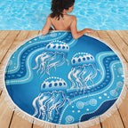 Aboriginal Ocean Jellyfish Beach Blanket Dot Art Dreamtime Style