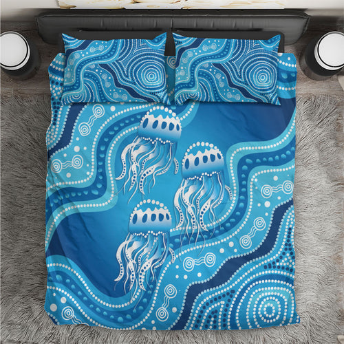 Aboriginal Ocean Jellyfish Bedding Set Dot Art Dreamtime Style