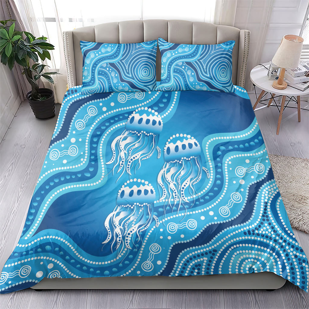 Aboriginal Ocean Jellyfish Bedding Set Dot Art Dreamtime Style