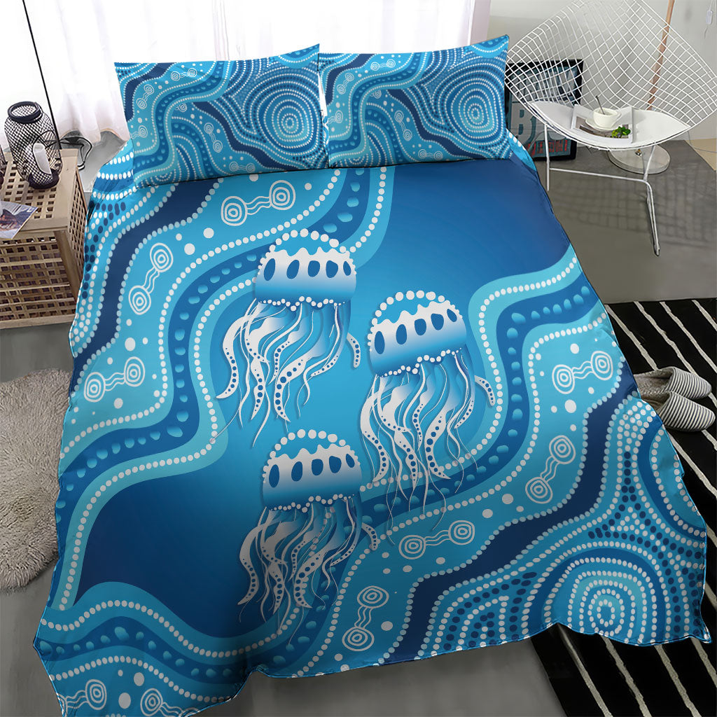 Aboriginal Ocean Jellyfish Bedding Set Dot Art Dreamtime Style