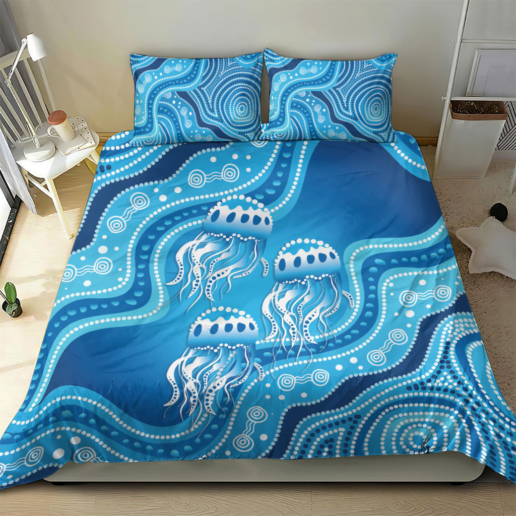 Aboriginal Ocean Jellyfish Bedding Set Dot Art Dreamtime Style