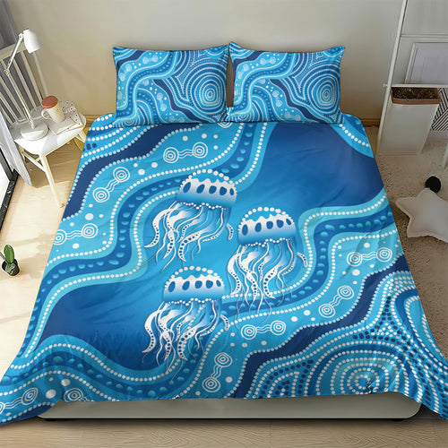 Aboriginal Ocean Jellyfish Bedding Set Dot Art Dreamtime Style