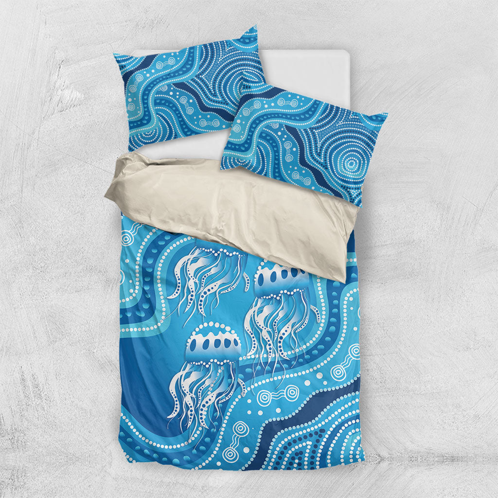 Aboriginal Ocean Jellyfish Bedding Set Dot Art Dreamtime Style