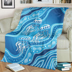 Aboriginal Ocean Jellyfish Blanket Dot Art Dreamtime Style
