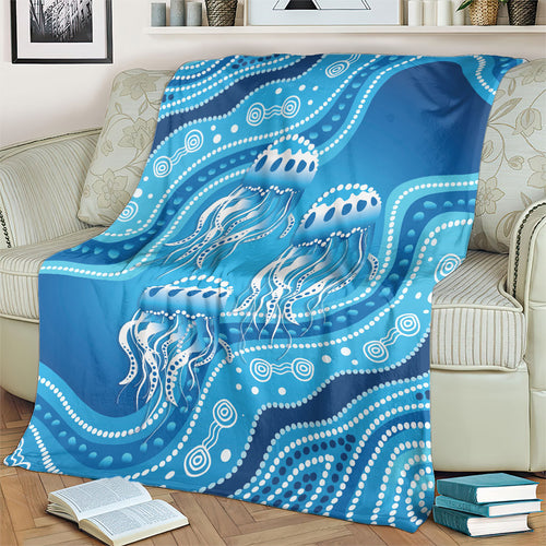 Aboriginal Ocean Jellyfish Blanket Dot Art Dreamtime Style