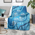 Aboriginal Ocean Jellyfish Blanket Dot Art Dreamtime Style
