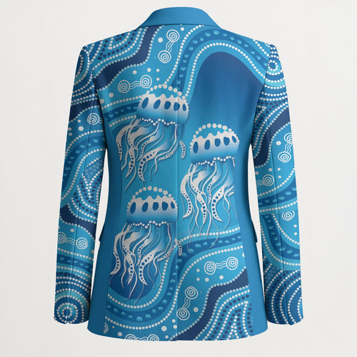 Aboriginal Ocean Jellyfish Blazer Dot Art Dreamtime Style