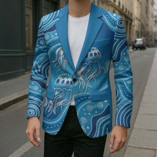 Aboriginal Ocean Jellyfish Blazer Dot Art Dreamtime Style
