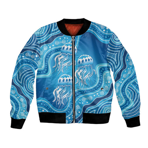 Aboriginal Ocean Jellyfish Bomber Jacket Dot Art Dreamtime Style