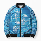Aboriginal Ocean Jellyfish Bomber Puffer Jacket Dot Art Dreamtime Style