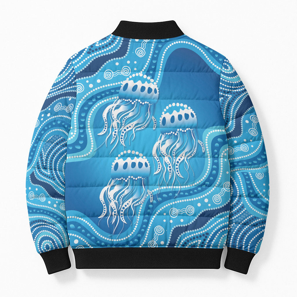 Aboriginal Ocean Jellyfish Bomber Puffer Jacket Dot Art Dreamtime Style