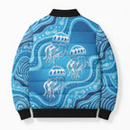 Aboriginal Ocean Jellyfish Bomber Puffer Jacket Dot Art Dreamtime Style