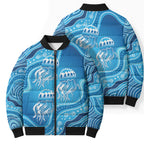 Aboriginal Ocean Jellyfish Bomber Puffer Jacket Dot Art Dreamtime Style