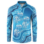Aboriginal Ocean Jellyfish Button Sweatshirt Dot Art Dreamtime Style