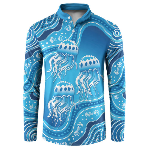 Aboriginal Ocean Jellyfish Button Sweatshirt Dot Art Dreamtime Style