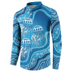Aboriginal Ocean Jellyfish Button Sweatshirt Dot Art Dreamtime Style