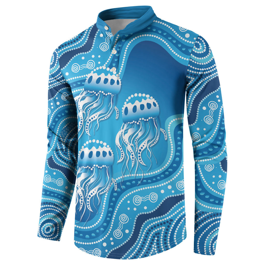 Aboriginal Ocean Jellyfish Button Sweatshirt Dot Art Dreamtime Style