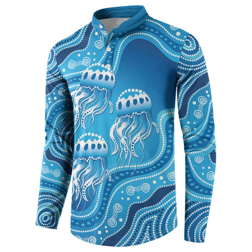 Aboriginal Ocean Jellyfish Button Sweatshirt Dot Art Dreamtime Style