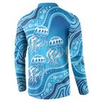 Aboriginal Ocean Jellyfish Button Sweatshirt Dot Art Dreamtime Style