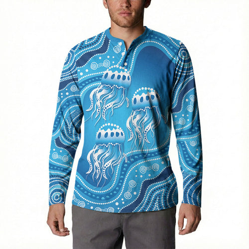 Aboriginal Ocean Jellyfish Button Sweatshirt Dot Art Dreamtime Style